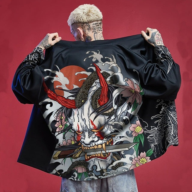 2022 cross-border new product sun protection clothing men's jacket jacket Harajuku kimono robe jacket feather woven cape cardigan