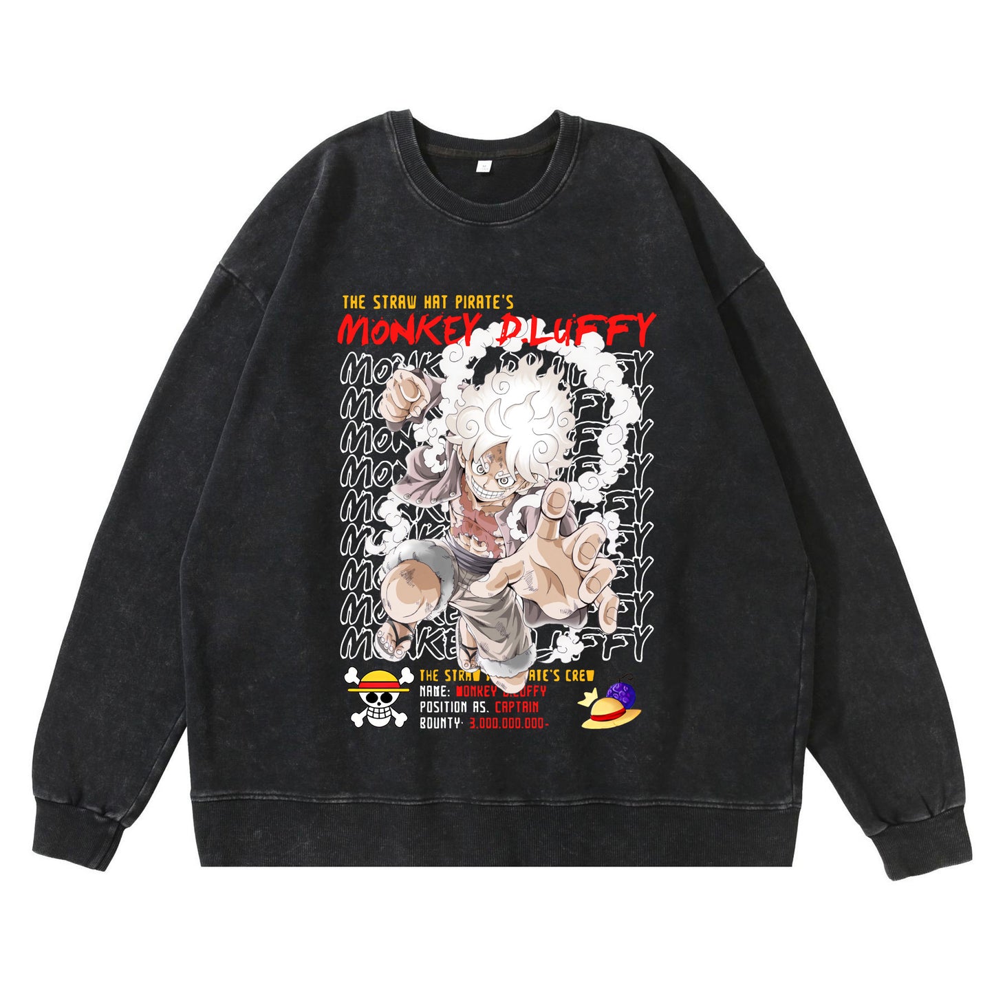 360g heavy washed retro sweatshirt street hip-hop anime American style pirate Luffy Zoro cotton autumn sweatshirt