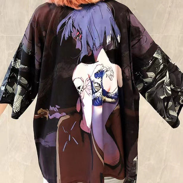 Harajuku style kimono women's summer Korean version loose Japanese kimono cloak feather weaving sunscreen jacket 3d printing students