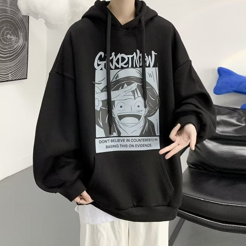 One Piece Sweatshirt Men's Spring and Autumn Hooded High Street Sports Fashion Brand Ins Baggy Coat Teenagers Student Clothes
