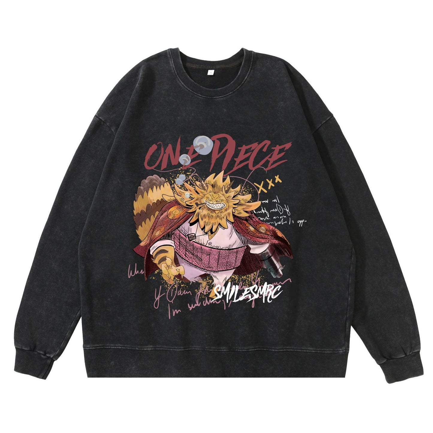 360g heavy washed retro sweatshirt street hip-hop anime American style pirate Luffy Zoro cotton autumn sweatshirt