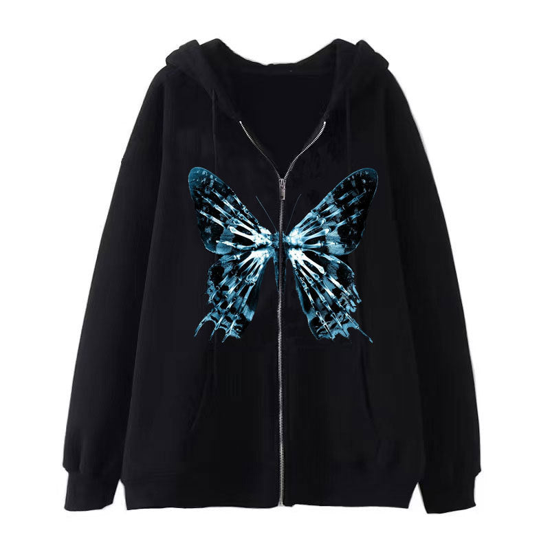 Dark Hip Hop Gothic Harajuku Y2k Butterfly Zipper Hoodie Men and Women Harajuku Jacket Sweater
