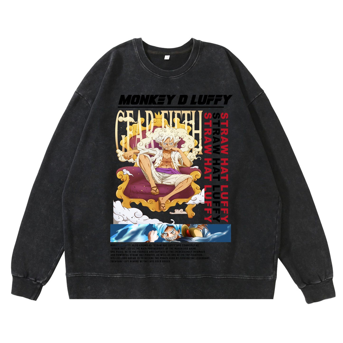 360g heavy washed retro sweatshirt street hip-hop anime American style pirate Luffy Zoro cotton autumn sweatshirt