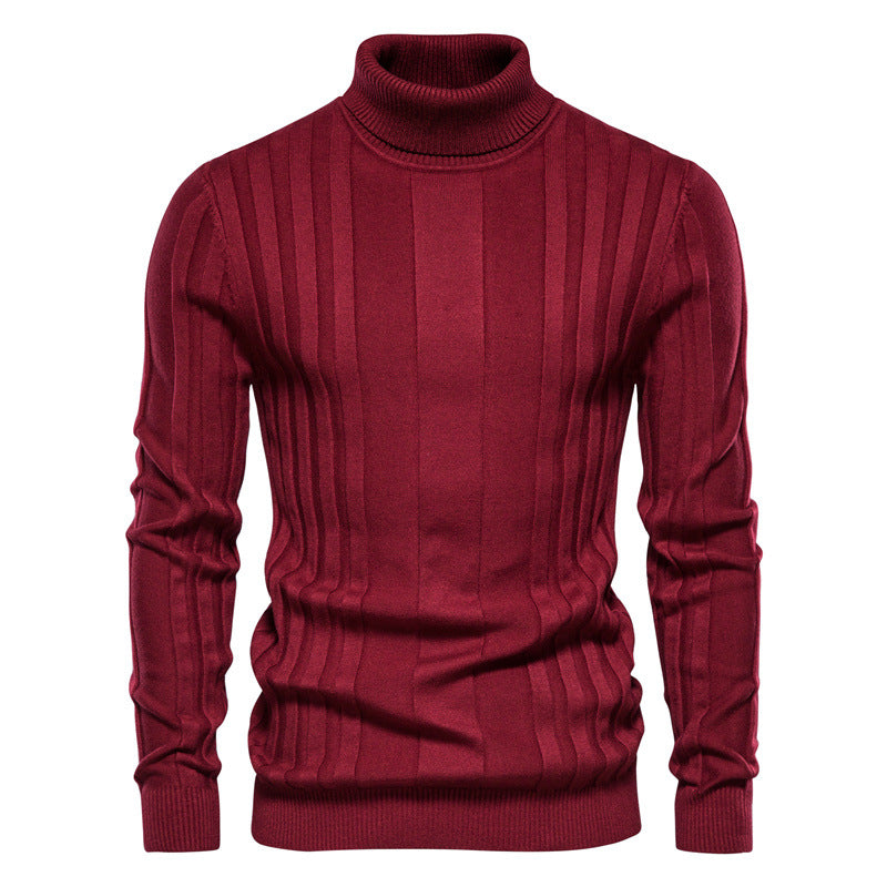 Sweater 2021 autumn new men's high collar casual knitted warm bottoming shirt men's solid color pullover large size