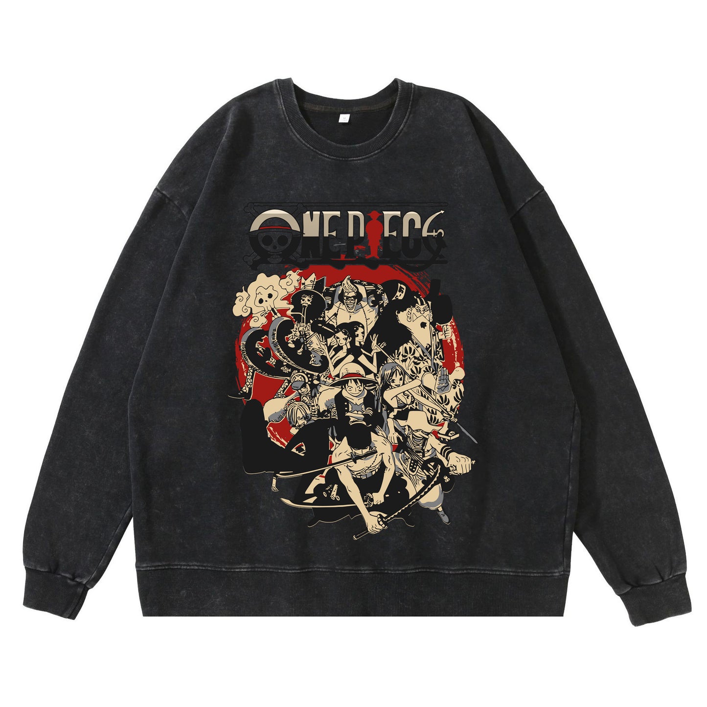 360g heavy washed retro sweatshirt street hip-hop anime American style pirate Luffy Zoro cotton autumn sweatshirt