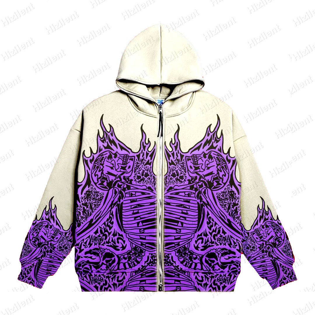 2023 European and American Street Trends Y2K Gothic Punk Hip-Hop Fashion Zipper Digital Printed Hoodies
