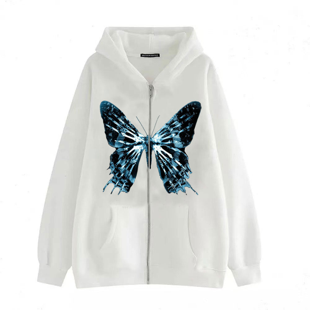 Dark Hip Hop Gothic Harajuku Y2k Butterfly Zipper Hoodie Men and Women Harajuku Jacket Sweater