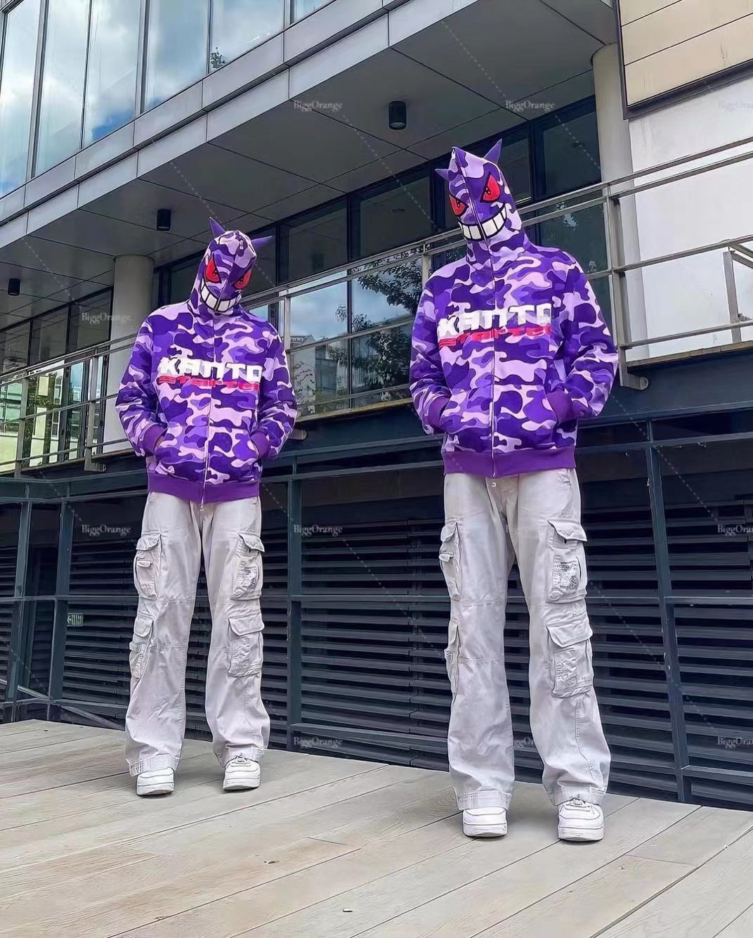 European and American cross-border trendy brand Gengar Gengar Harajuku 3D hooded casual youth sweater zipper patch embroidery