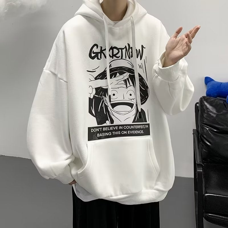 One Piece Sweatshirt Men's Spring and Autumn Hooded High Street Sports Fashion Brand Ins Baggy Coat Teenagers Student Clothes