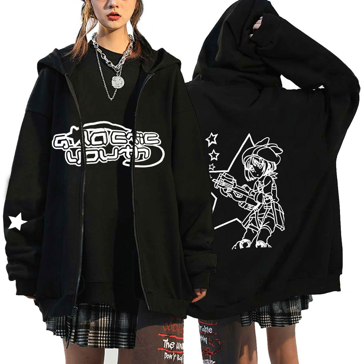 2023 European and American dark girl sweatshirts men and women hoodies Gothic couple Harajuku large size long zipper sweatshirt