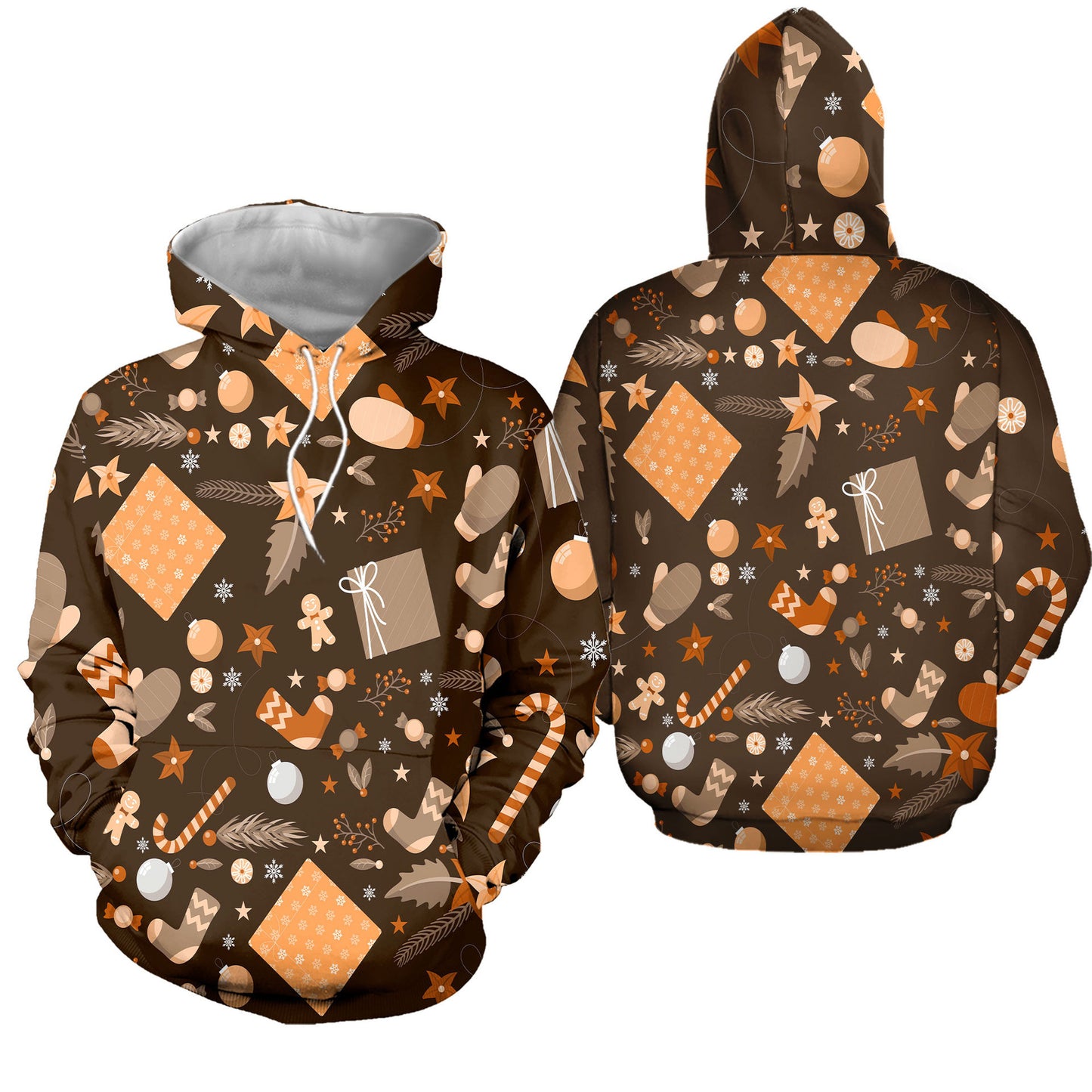 European and American all-match Christmas theme sweatshirt with full print floral Christmas elements and letter hooded sweatshirt with casual style