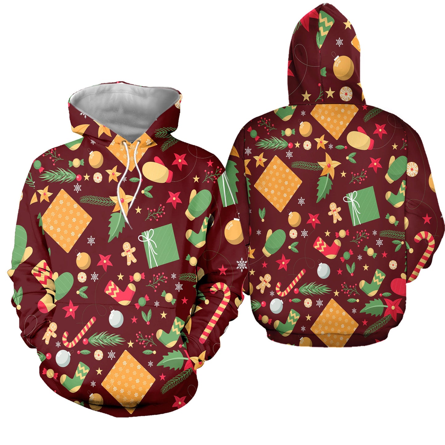 European and American all-match Christmas theme sweatshirt with full print floral Christmas elements and letter hooded sweatshirt with casual style