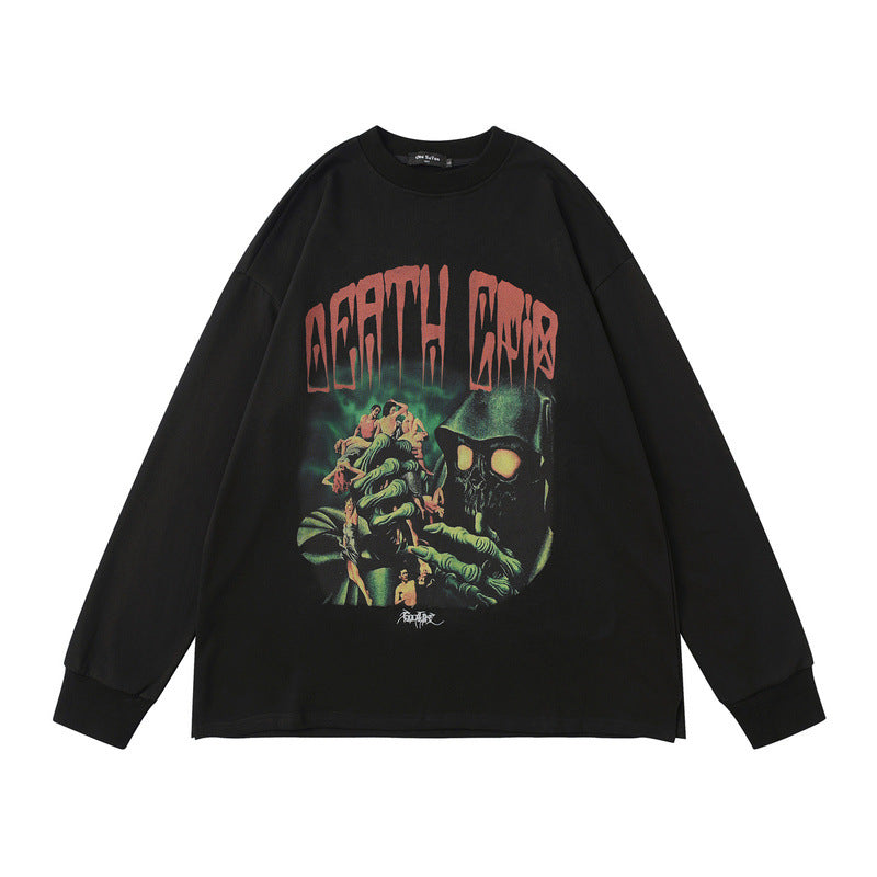 TKPA autumn new long-sleeved T-shirt American men's and women's retro print oversize hip-hop high street thin sweatshirt jacket