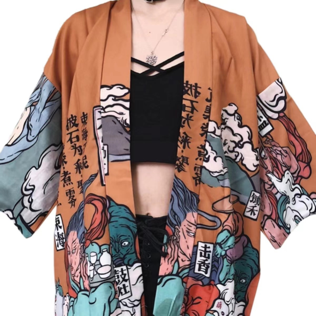 Harajuku style kimono women's summer Korean version loose Japanese kimono cloak feather weaving sunscreen jacket 3d printing students