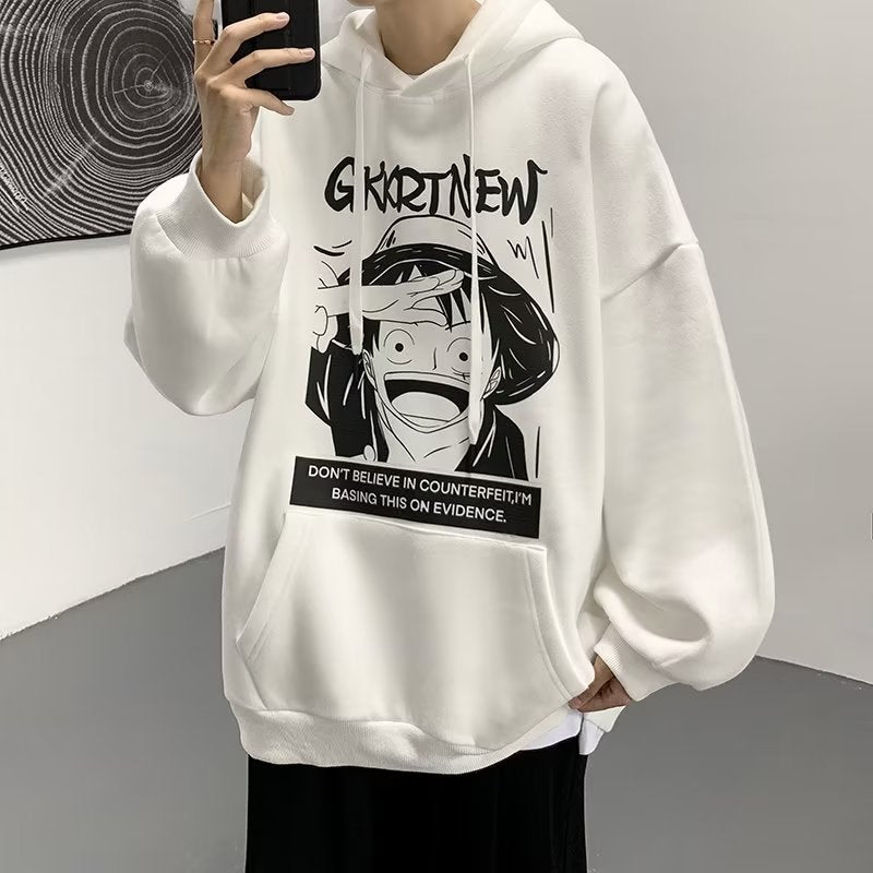 One Piece Sweatshirt Men's Spring and Autumn Hooded High Street Sports Fashion Brand Ins Baggy Coat Teenagers Student Clothes