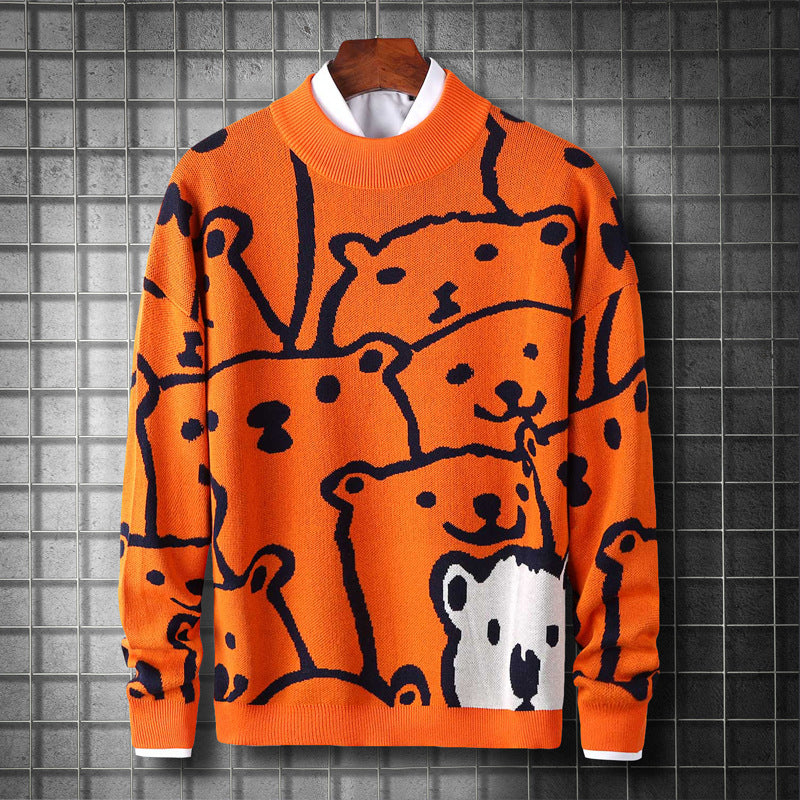 Winter new trendy brand warm sweater men's Japanese long-sleeved loose round neck men's sweater pullover knitted bottoming shirt