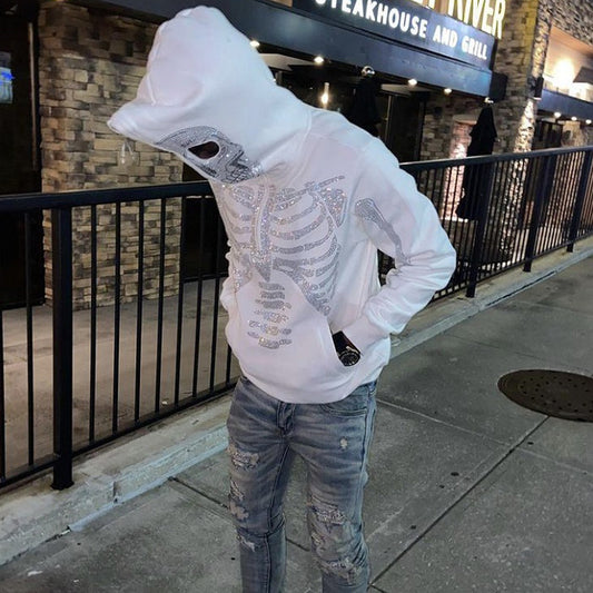 European and American Amazon cross-border wholesale hot bead skull hoodie graphic white oversized hoodie long-sleeved top
