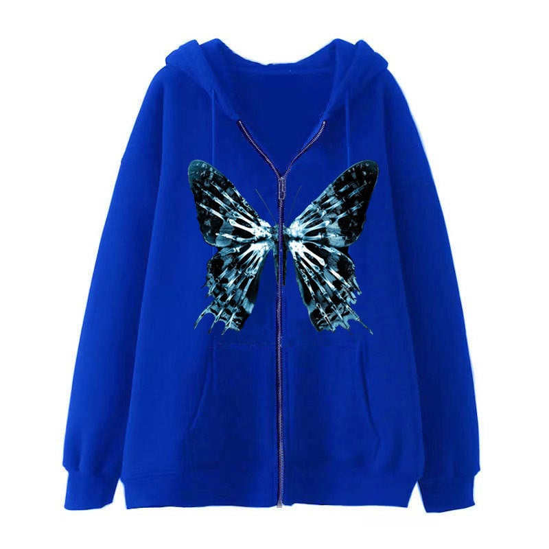 Dark Hip Hop Gothic Harajuku Y2k Butterfly Zipper Hoodie Men and Women Harajuku Jacket Sweater