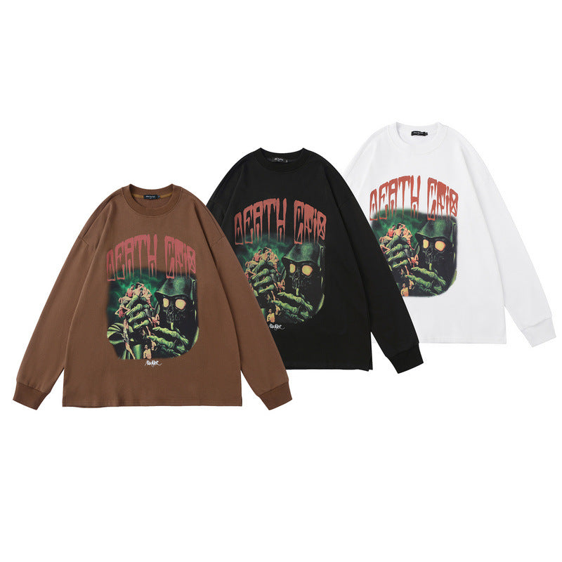 TKPA autumn new long-sleeved T-shirt American men's and women's retro print oversize hip-hop high street thin sweatshirt jacket