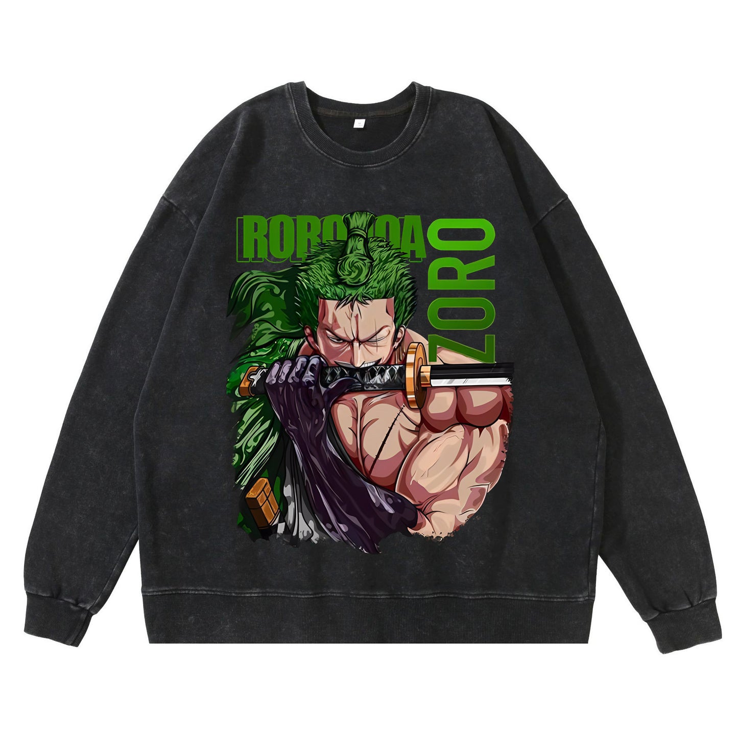 360g heavy washed retro sweatshirt street hip-hop anime American style pirate Luffy Zoro cotton autumn sweatshirt