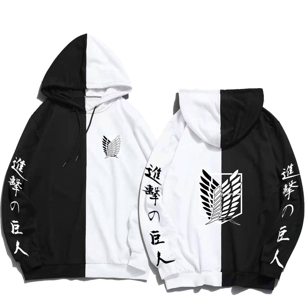 Attack on Titan Men's color-blocked fake two-piece hooded sweatshirt stitched hoodie two-color men's sweatshirt