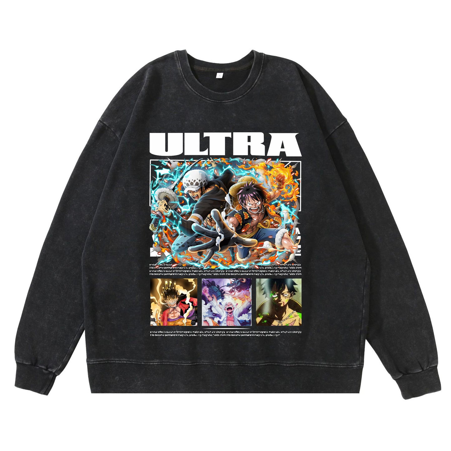 360g heavy washed retro sweatshirt street hip-hop anime American style pirate Luffy Zoro cotton autumn sweatshirt