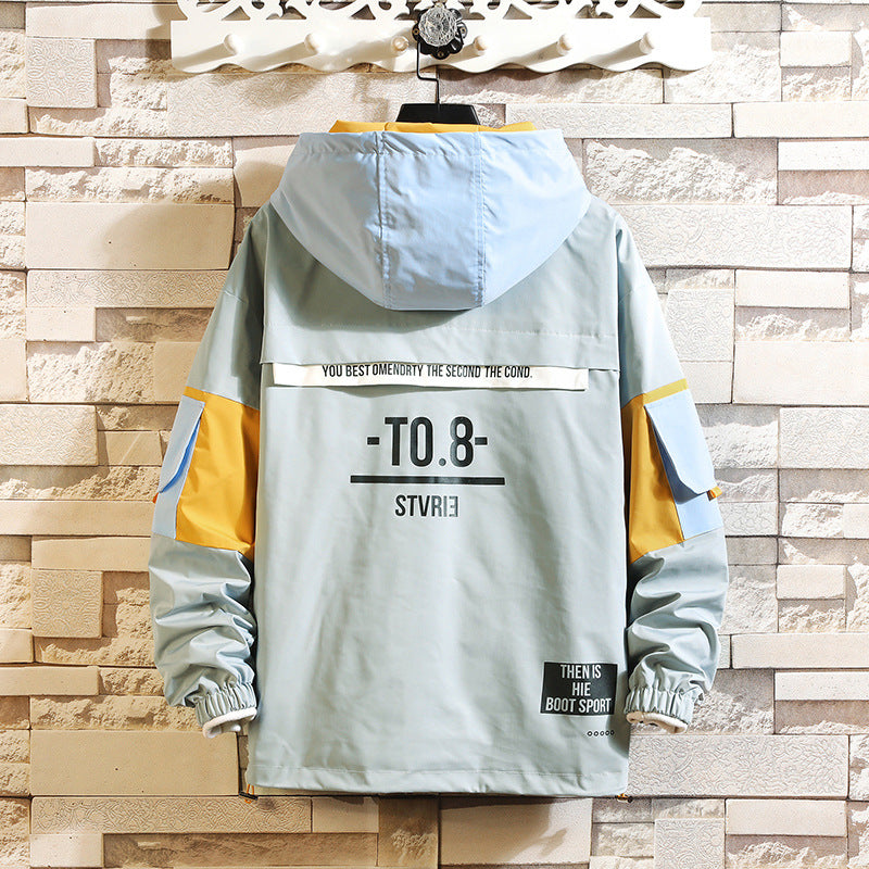 Youth casual plus size tooling sweater 2023 spring new pullover sweater printed men's hooded jacket tide