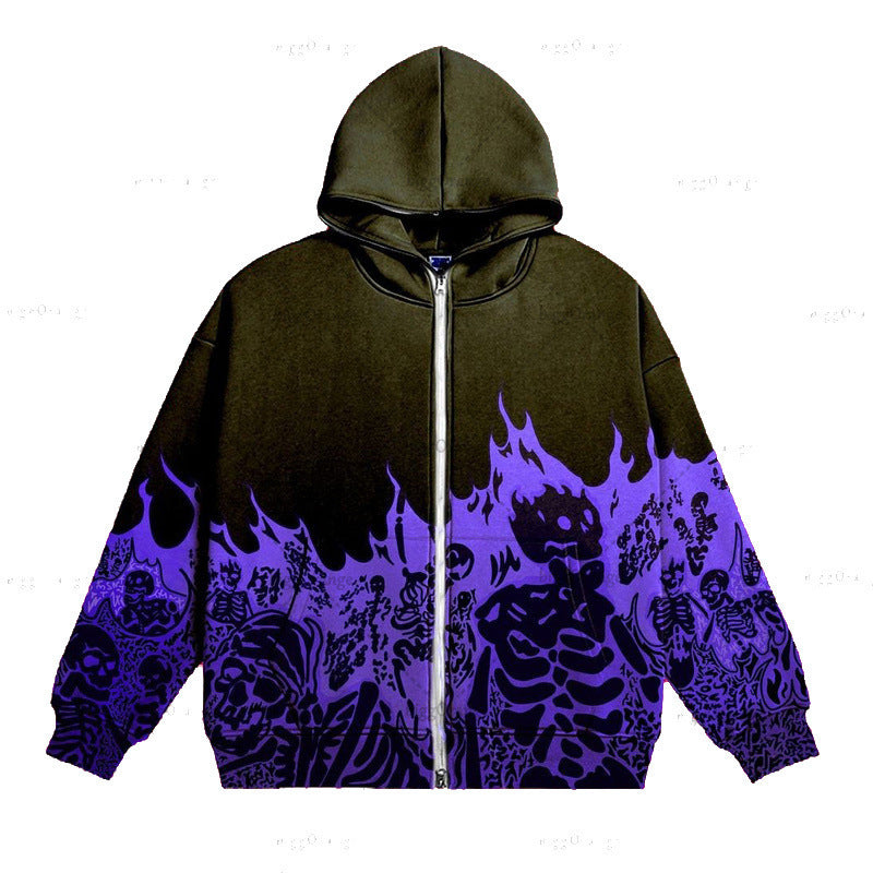 2023 European and American Street Trends Y2K Gothic Punk Hip-Hop Fashion Zipper Digital Printed Hoodies
