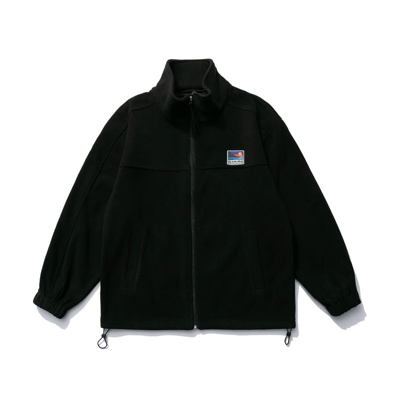 South summer disguise 2022 spring college style men's jacket American casual stand collar polar fleece thick stitching sweater