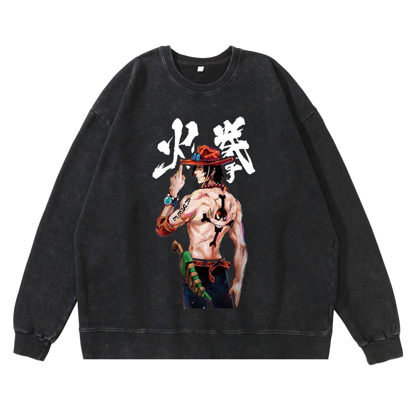 360g heavy washed retro sweatshirt street hip-hop anime American style pirate Luffy Zoro cotton autumn sweatshirt