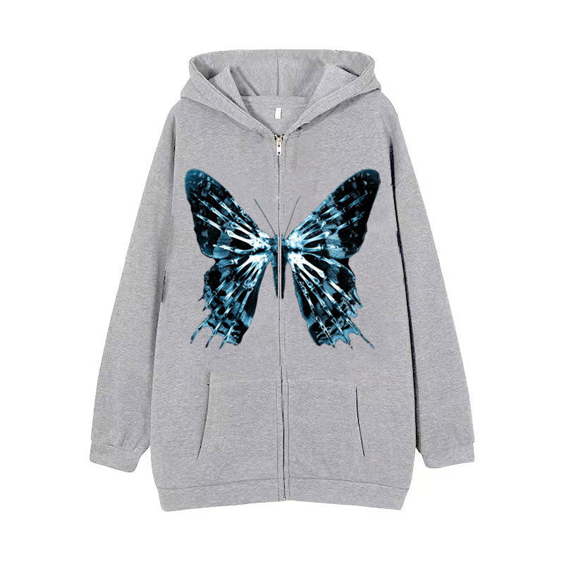 Dark Hip Hop Gothic Harajuku Y2k Butterfly Zipper Hoodie Men and Women Harajuku Jacket Sweater