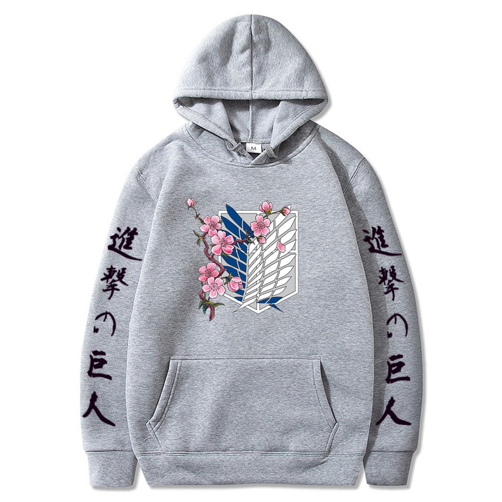 Attack on Titan LOGO hoodie sweatshirt- black letters on sleeves