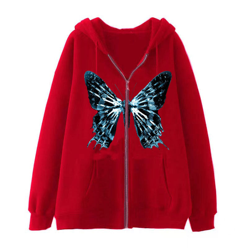 Dark Hip Hop Gothic Harajuku Y2k Butterfly Zipper Hoodie Men and Women Harajuku Jacket Sweater