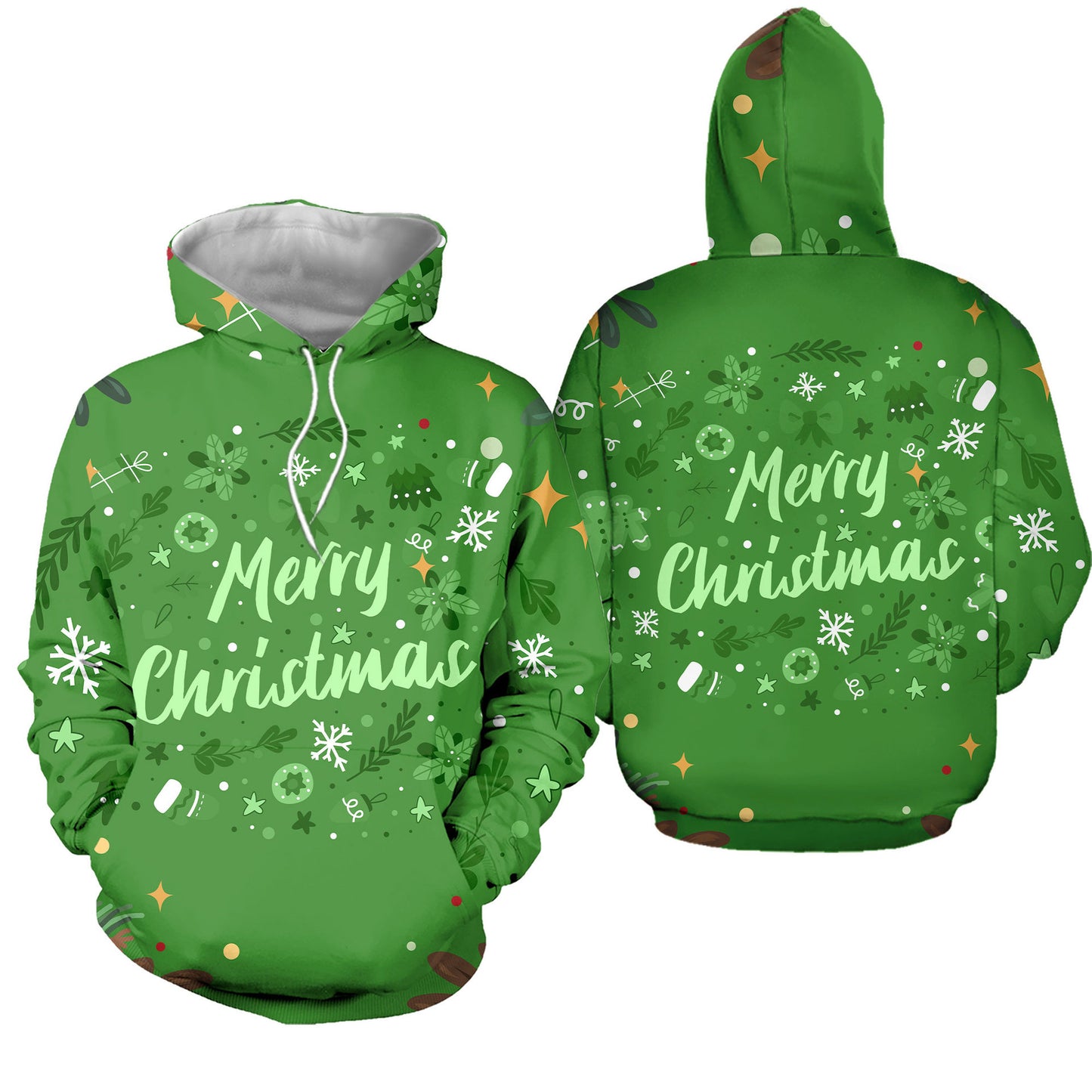 European and American all-match Christmas theme sweatshirt with full print floral Christmas elements and letter hooded sweatshirt with casual style