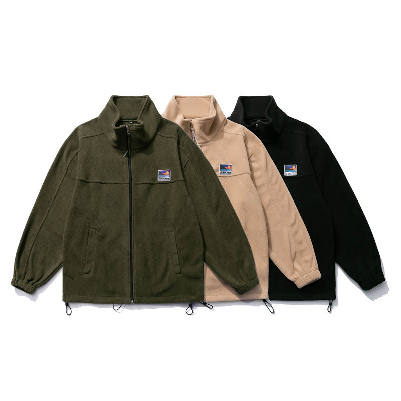 South summer disguise 2022 spring college style men's jacket American casual stand collar polar fleece thick stitching sweater