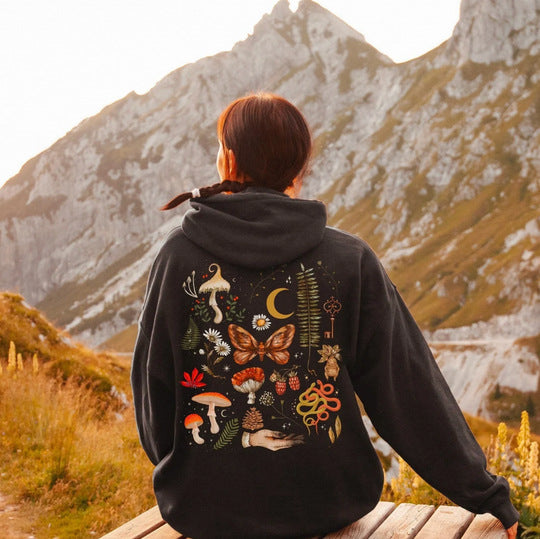 European and American all-match Christmas theme sweatshirt with full print floral Christmas elements and letter hooded sweatshirt with casual style