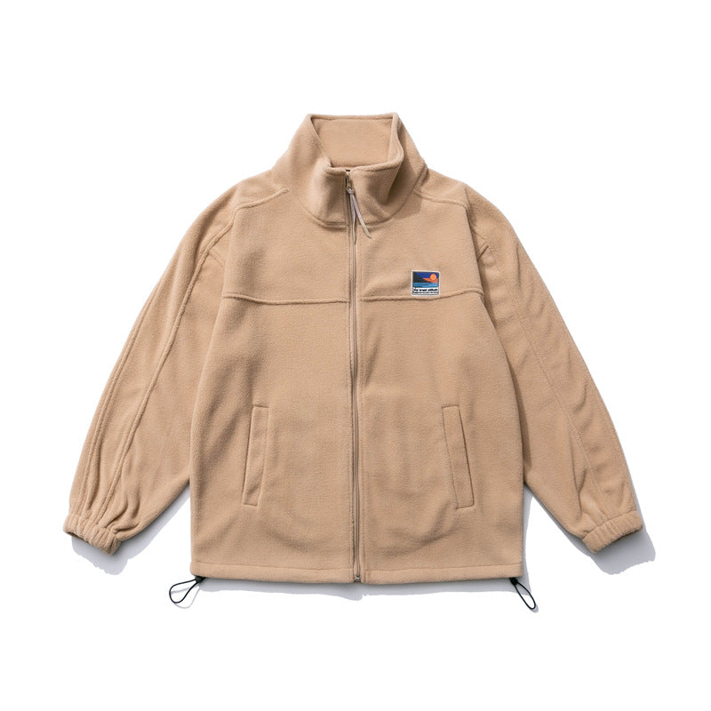 South summer disguise 2022 spring college style men's jacket American casual stand collar polar fleece thick stitching sweater