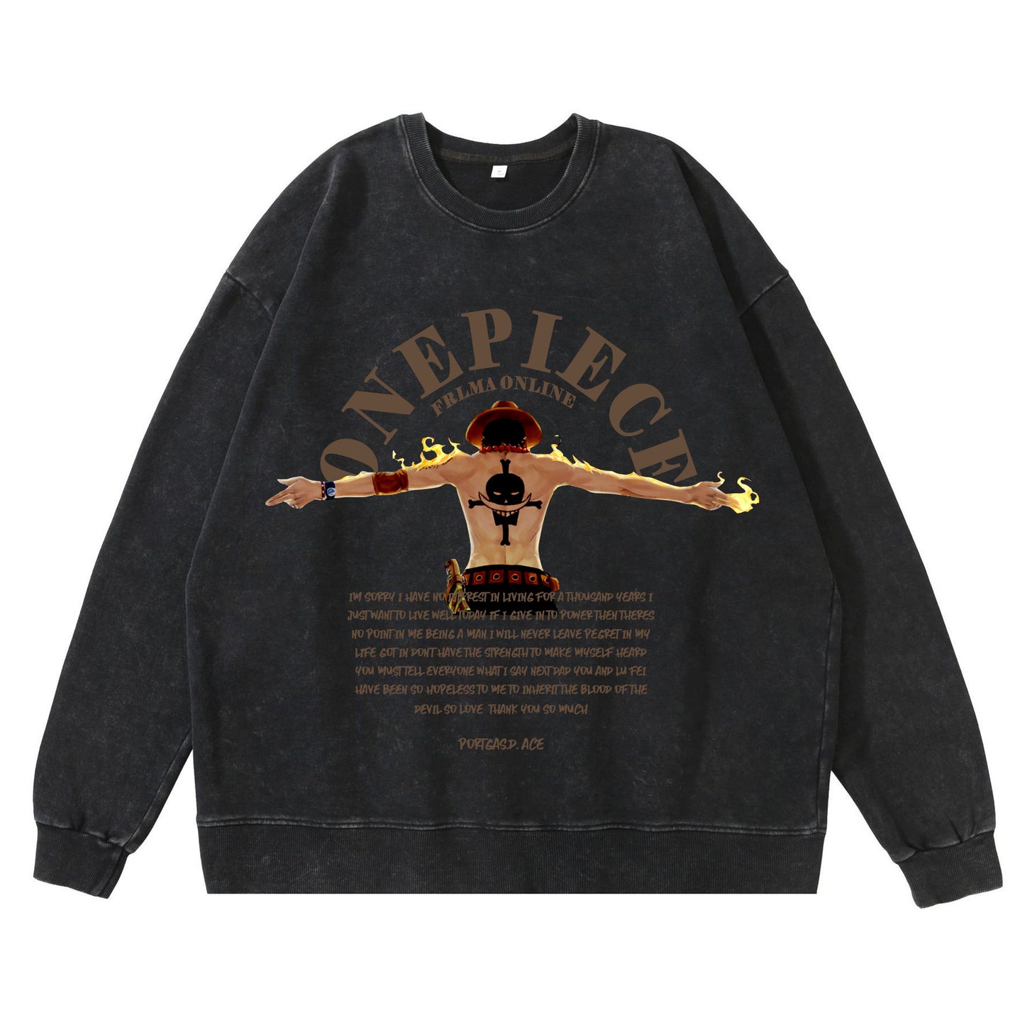 360g heavy washed retro sweatshirt street hip-hop anime American style pirate Luffy Zoro cotton autumn sweatshirt