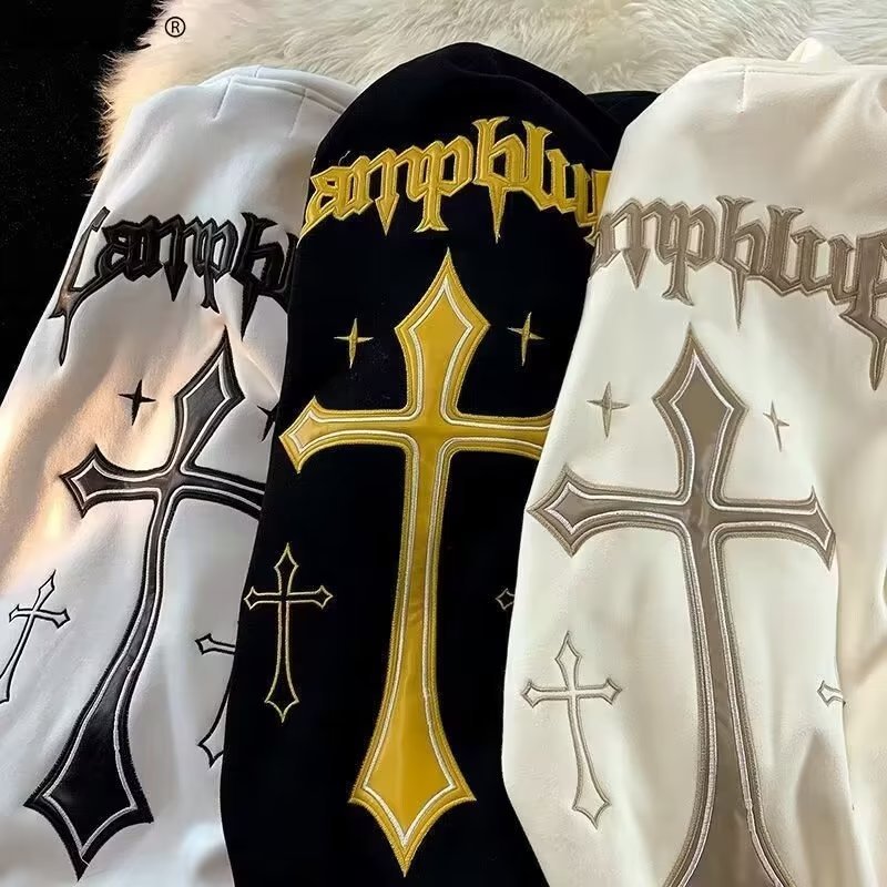 American-style European and American hooded sweater men's 2022 youth fashion men's casual plus velvet print winter pullover top