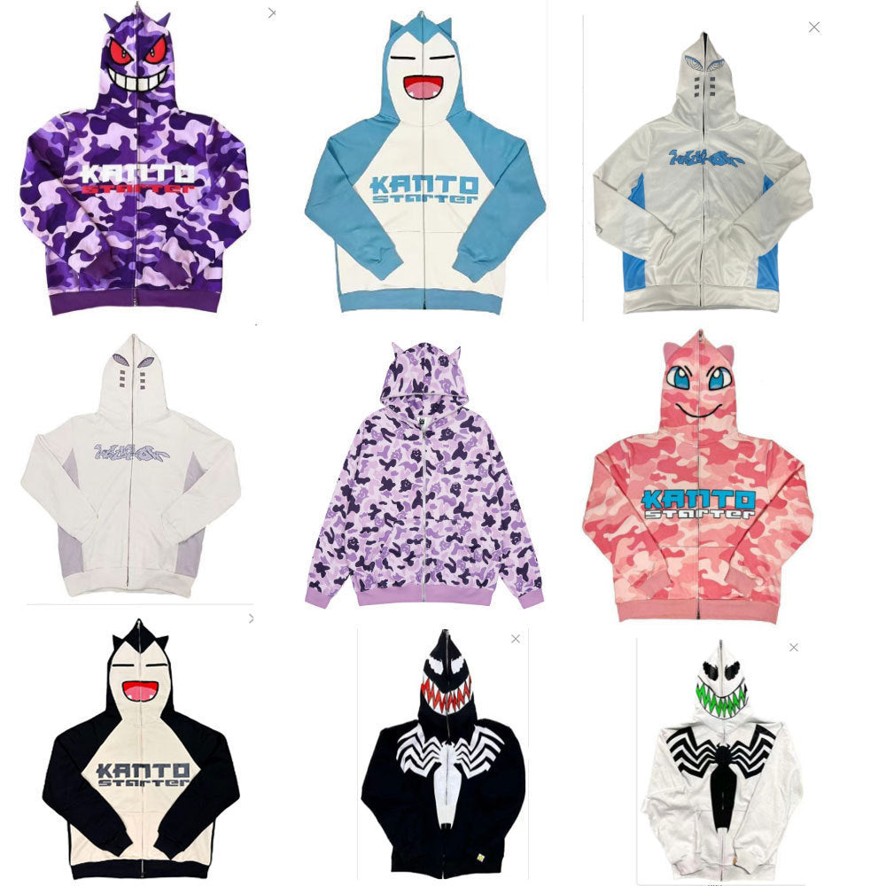 Foreign trade bapeGengar Ghost Stone Gengar Harajuku 3D digital printing sweater zipper to the end hoodie Y2K