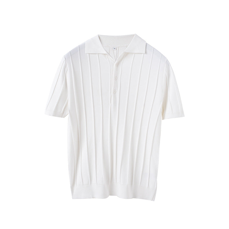 2022 spring and summer POLO shirt collar sweater men's short-sleeved slim-fit trendy stripe solid color lapel pullover sweater men