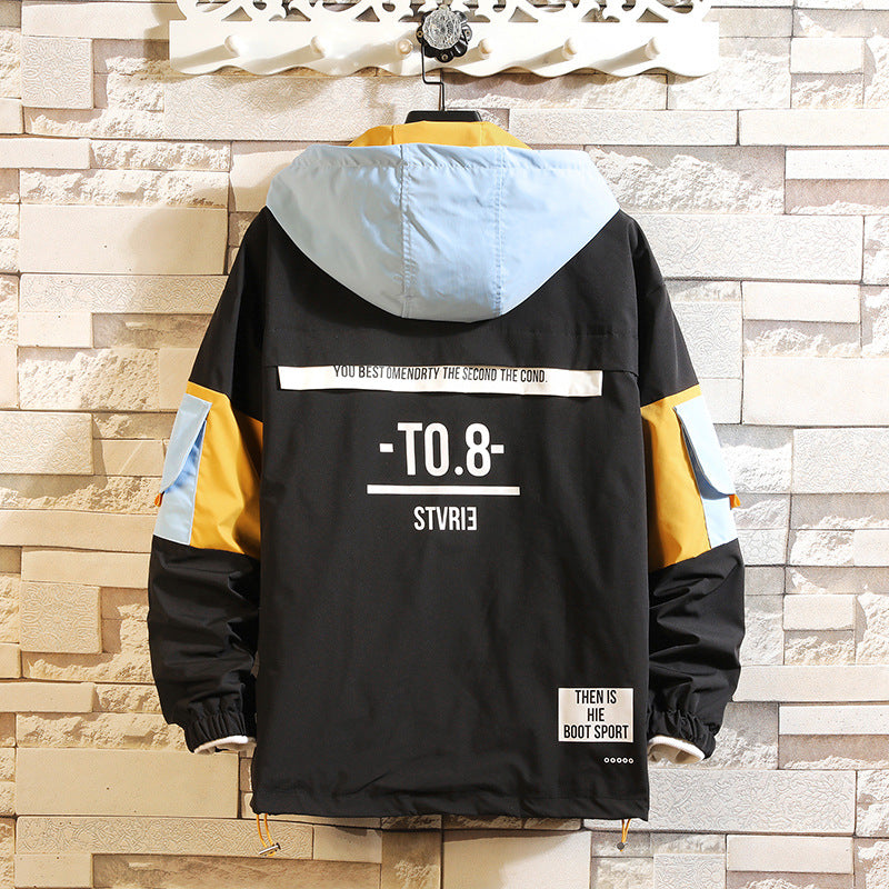 Youth casual plus size tooling sweater 2023 spring new pullover sweater printed men's hooded jacket tide