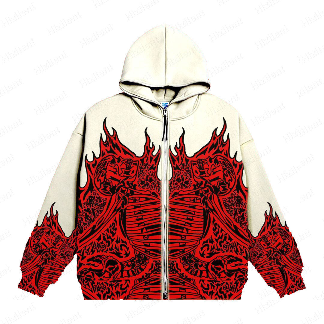 2023 European and American Street Trends Y2K Gothic Punk Hip-Hop Fashion Zipper Digital Printed Hoodies
