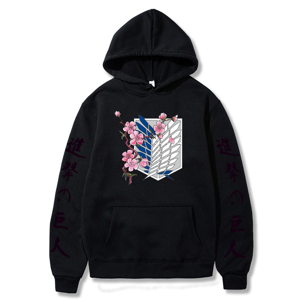 Attack on Titan LOGO hoodie sweatshirt- black letters on sleeves