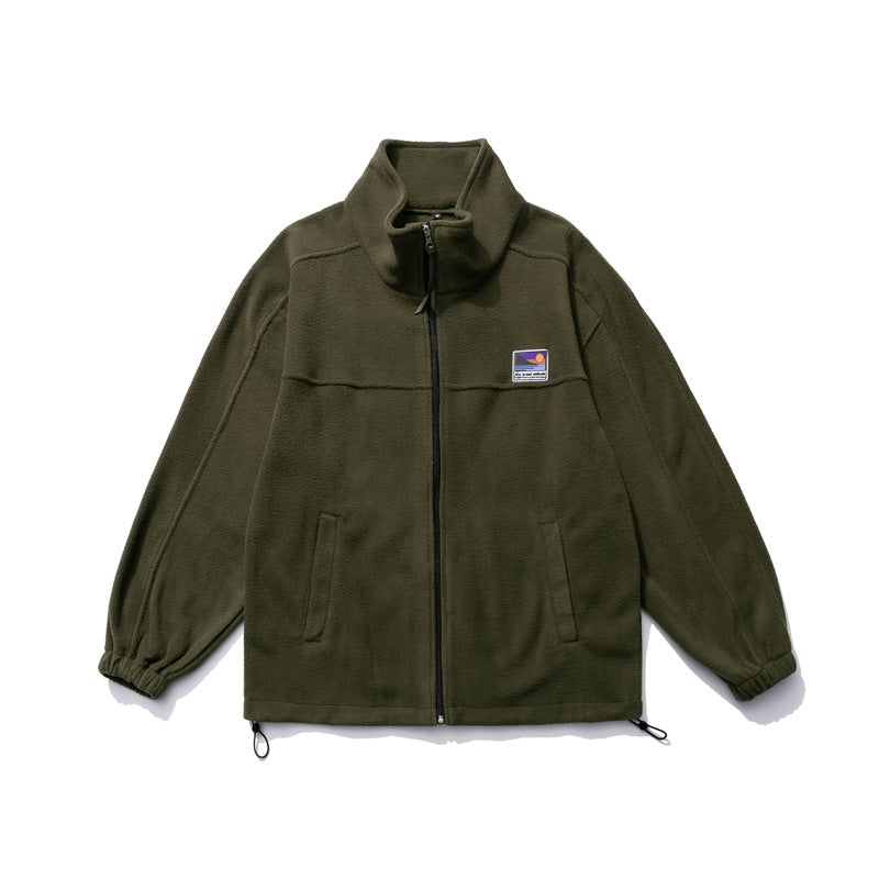 South summer disguise 2022 spring college style men's jacket American casual stand collar polar fleece thick stitching sweater