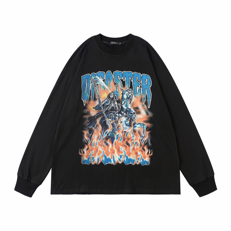 TKPA autumn new long-sleeved T-shirt American men's and women's retro print oversize hip-hop high street thin sweatshirt jacket