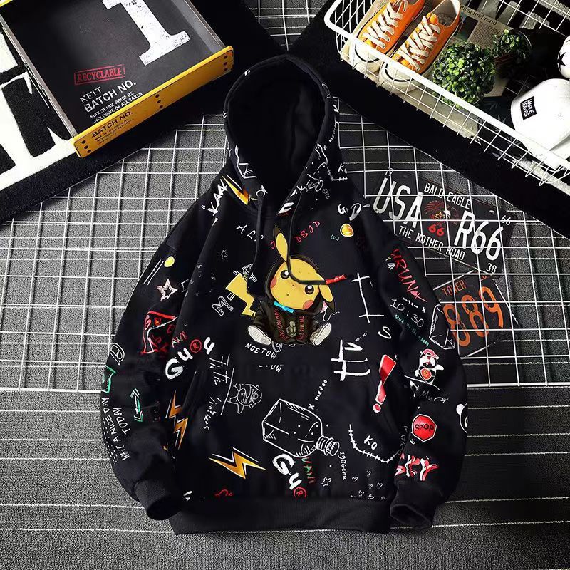 Cross-Border European and American Style 3d Digital Printing Bar Pikachu Pattern Galaxy Guard Casual Long Sleeve Pullover Hoodie