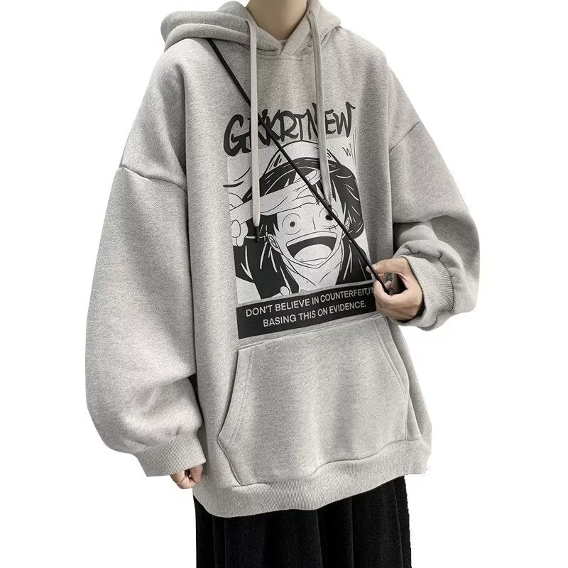 One Piece Sweatshirt Men's Spring and Autumn Hooded High Street Sports Fashion Brand Ins Baggy Coat Teenagers Student Clothes