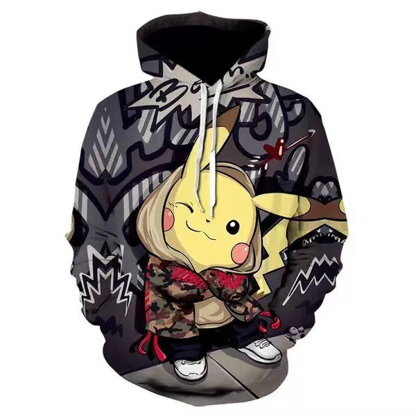 Cross-Border European and American Style 3d Digital Printing Bar Pikachu Pattern Galaxy Guard Casual Long Sleeve Pullover Hoodie