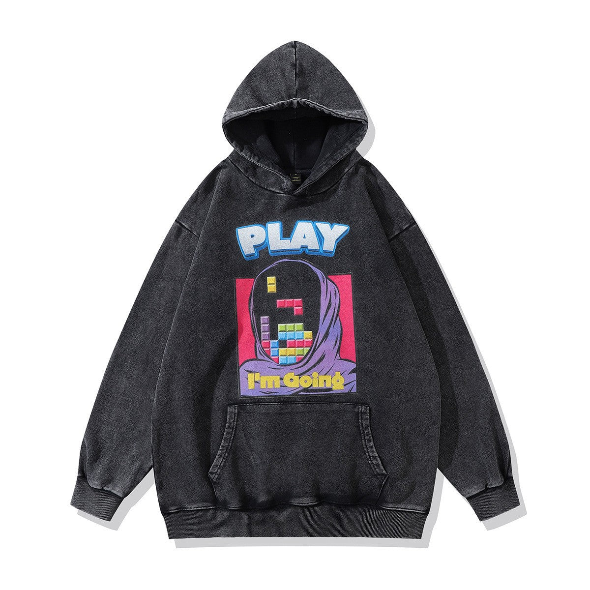 High version B family BB kangaroo pocket fleece hoodie heavy industry wash water old effect OS loose version couple models wholesale